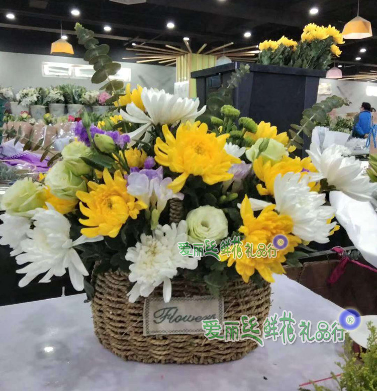 清明节菊花殡葬代送扫墓手提小花篮北京丧事提篮祭奠花蓝哀悼葬礼-mc