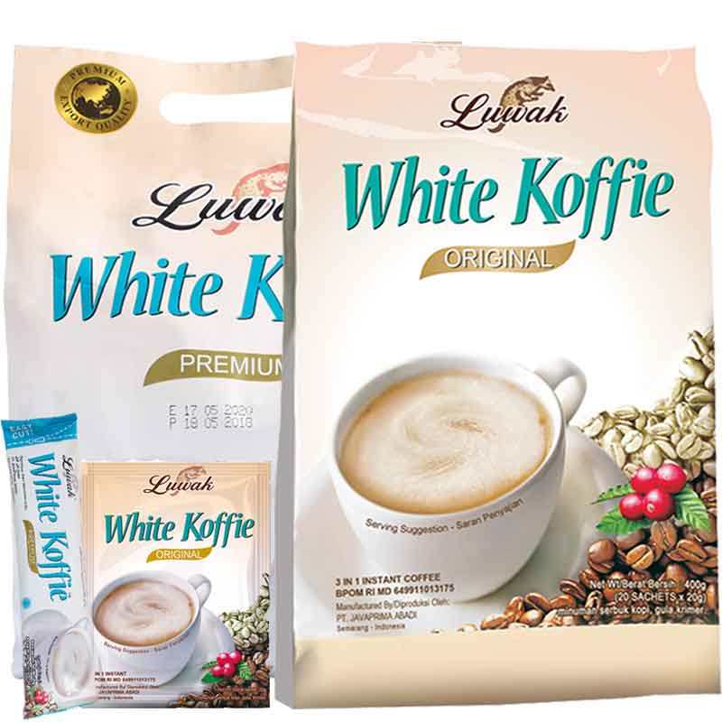 luwak猫斯露哇印尼进口白咖啡速溶提神组合原味400g减少糖400g