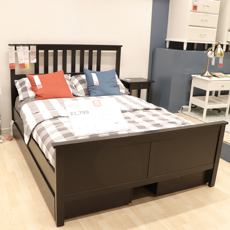 床架温馨宜家ikea汉尼斯实木欧式双人床木质床北床架