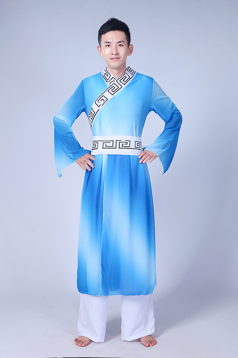 服装男士古装汉服古典演出服飘逸扇子舞剑中国民族服装