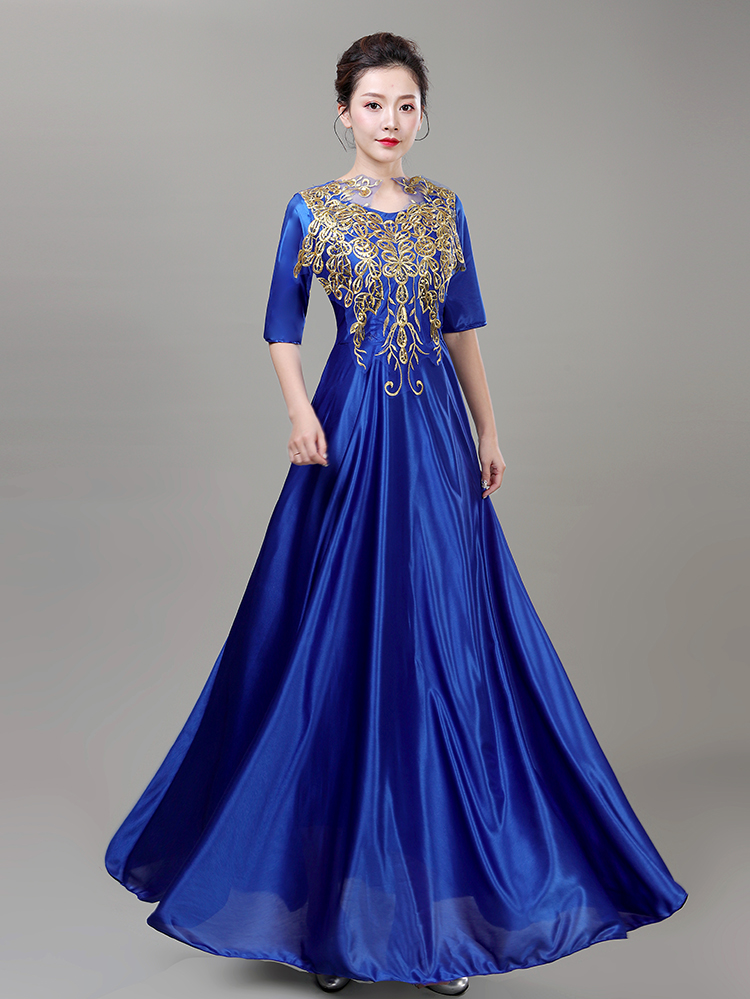 新款大合唱演出服成人中老年诗歌朗诵团体合唱服装民族服装