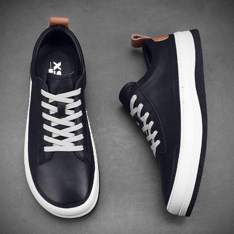 日系复古原宿风小丑鞋男头层牛皮小众原创潮鞋男真皮厚底做旧板鞋