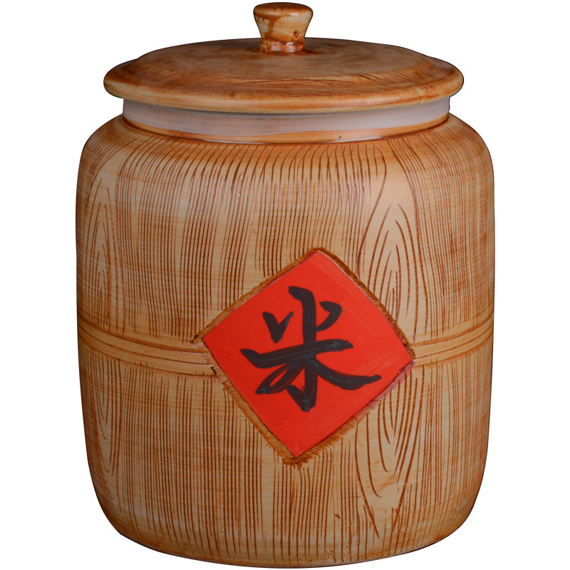 景德镇陶瓷米缸带盖家用10斤20斤30斤老式面粉桶箱米桶
