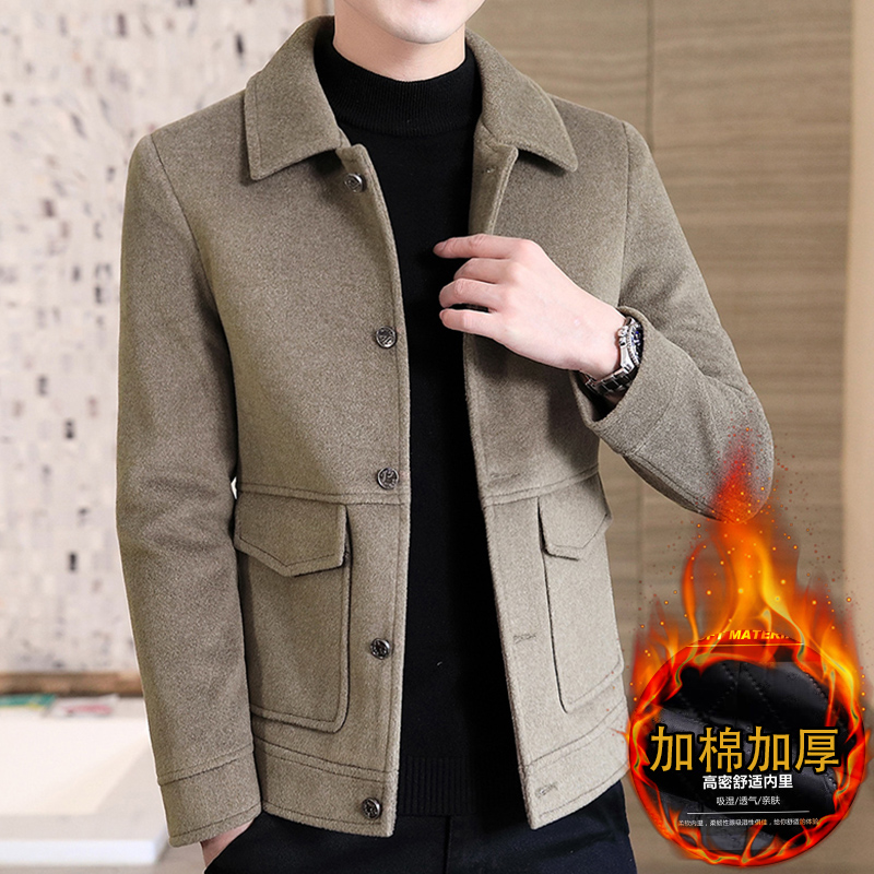 2021新款男士呢子夹克秋冬加棉加厚韩版毛呢风衣休闲帅气男装外套