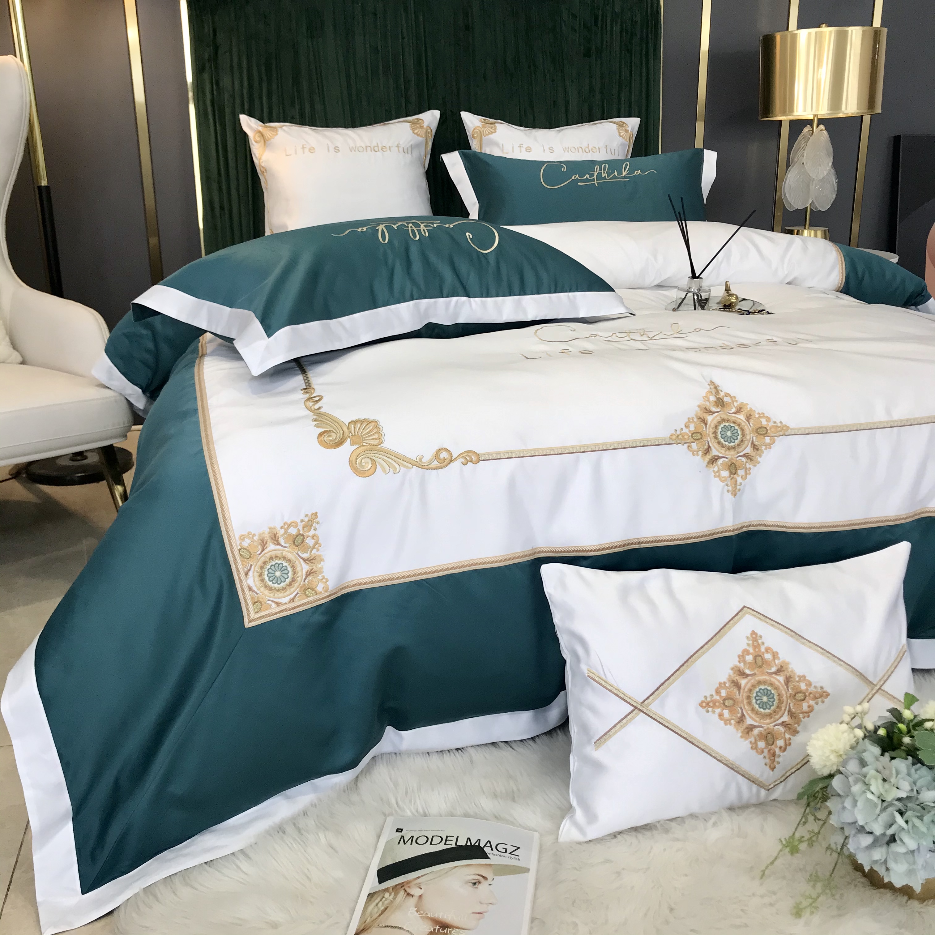 高档奢华贡缎全棉四件件套床上用品简约欧式纯棉床品套件