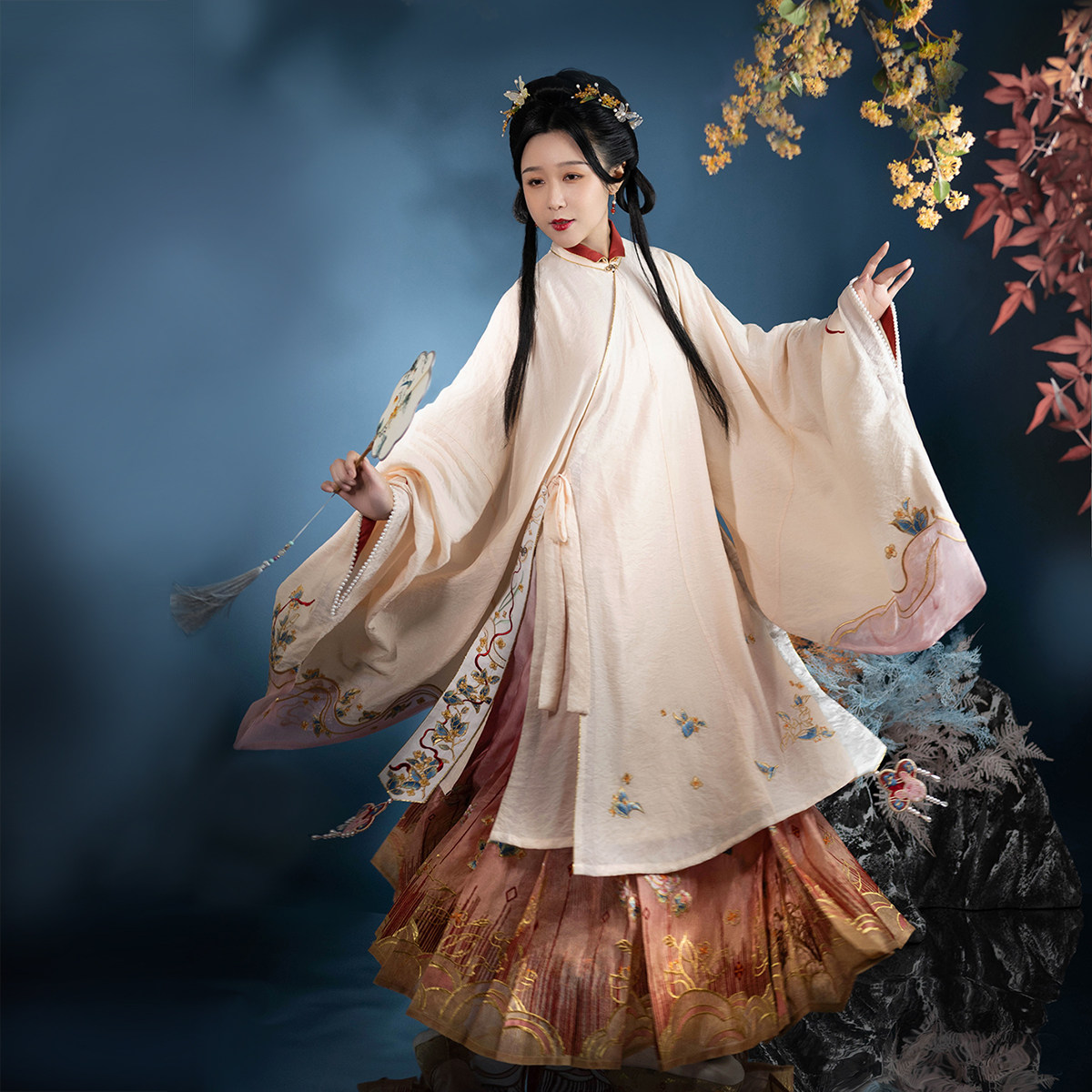 木樨明制马面重工刺绣桂花芙蓉渐变仙气汉服汉服