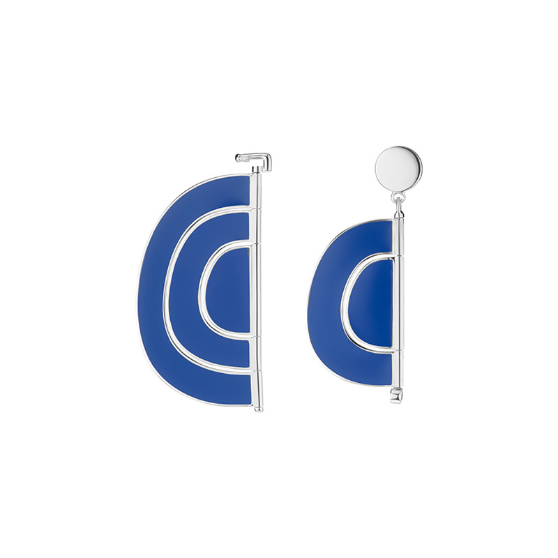 ooak晕眩不对称镂撞色珐琅圆环线条耳环单只时髦耳环