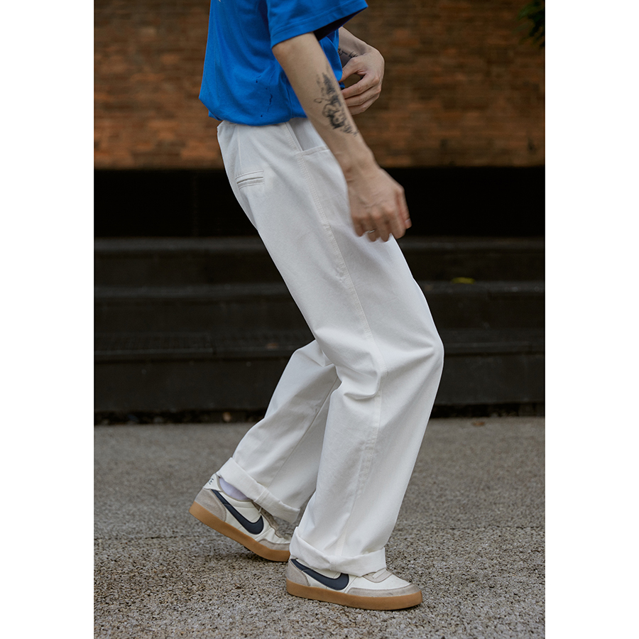 可乐生活原创日系基础百搭立体剪裁白色工装裤宽松休闲直筒裤男女