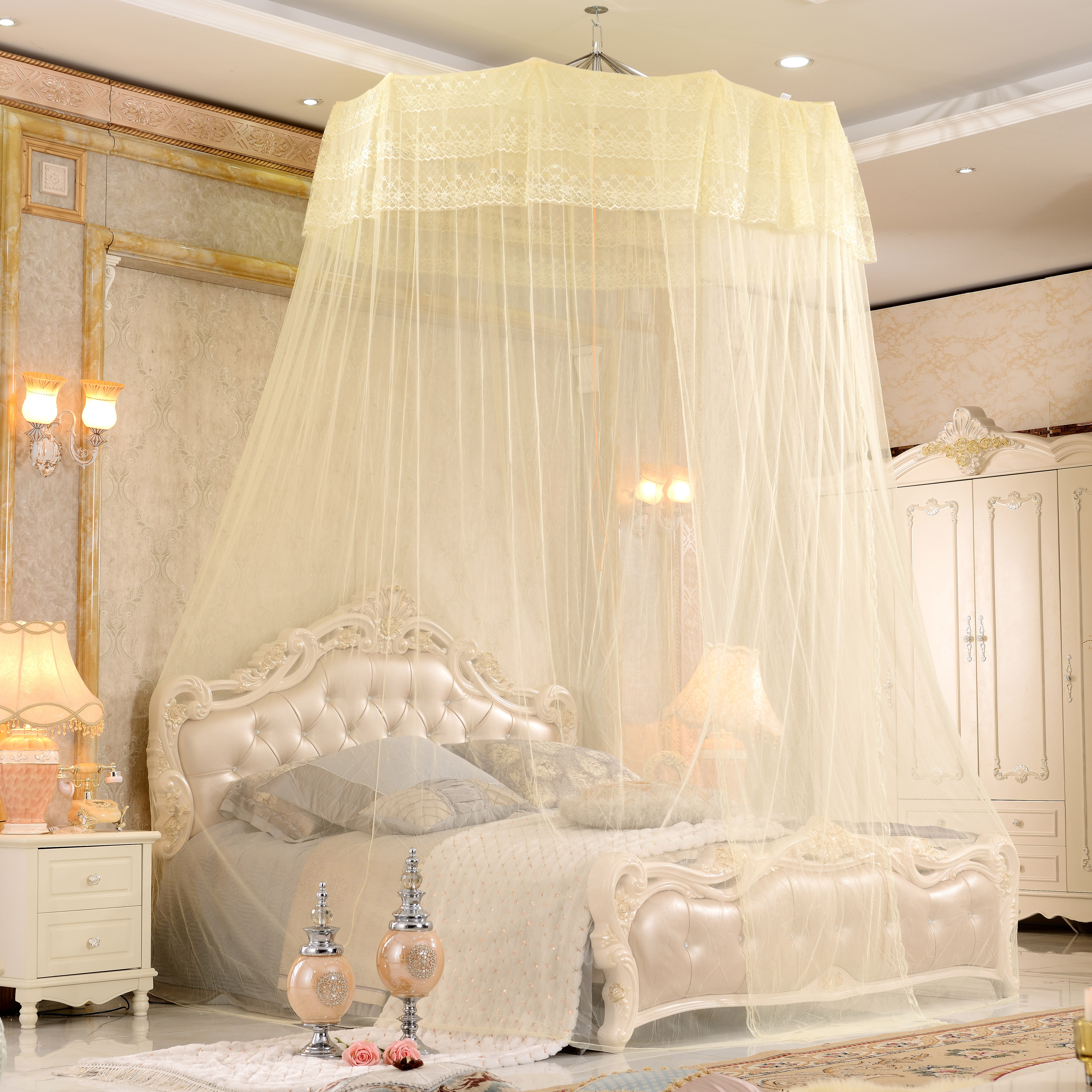 华美施罗伞吊顶圆顶吸顶公主宫廷蚊帐12m15双人床蚊帐