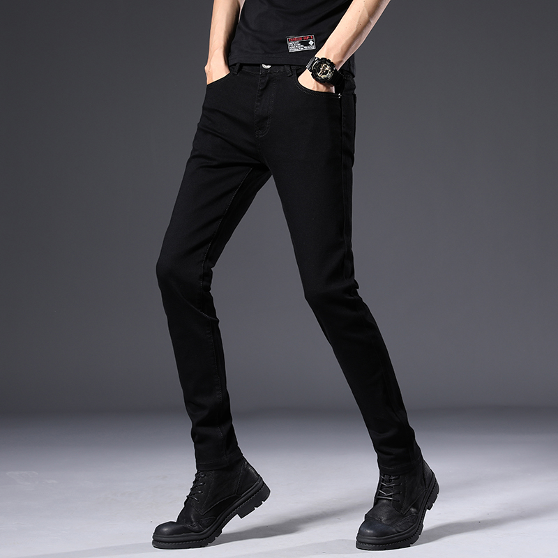 纯黑色男士牛仔裤春季修身小脚九分裤潮流春秋薄款百搭休闲长裤子