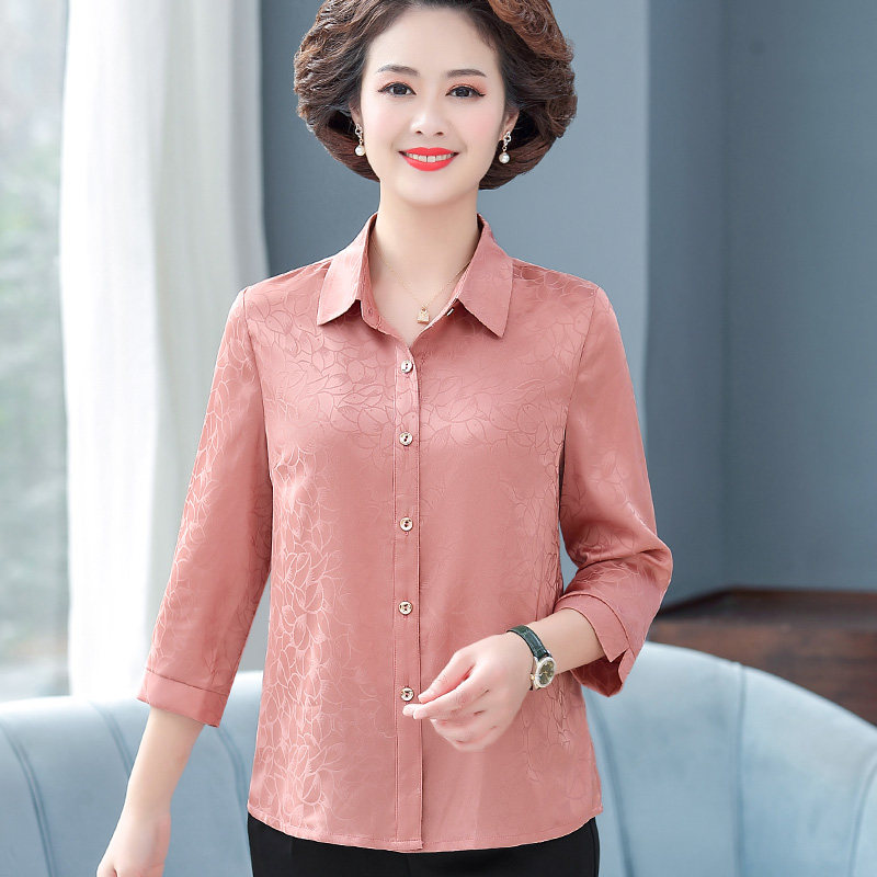 妈妈春装装上衣服洋气中年衬衫长袖50岁中老年人中老年女装