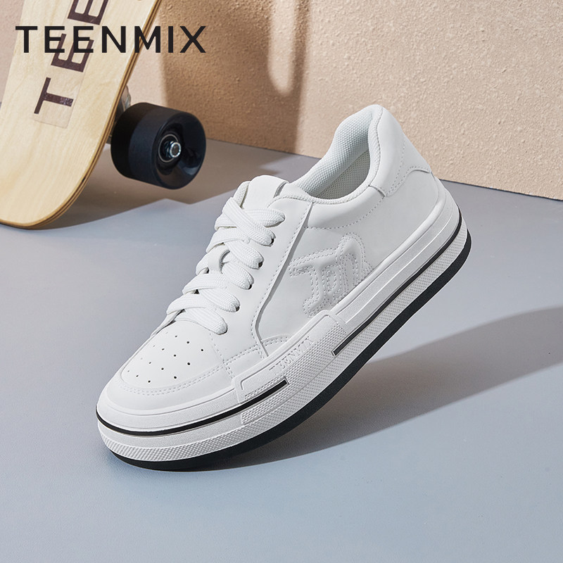 天美意厚底底板鞋女舒适运动运动休闲休闲鞋小白鞋平底休闲板鞋