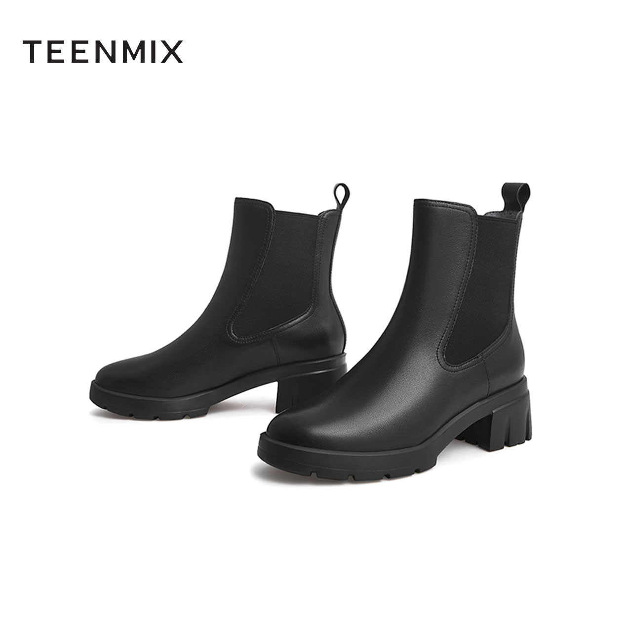 teenmix天美意2021新款商场同款切尔西气质女皮短靴切尔西靴