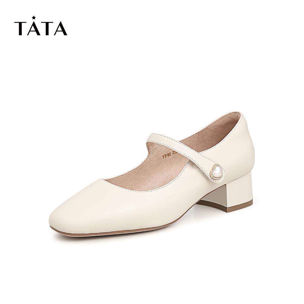 tata他她2021商场同款纯色尖头时尚百搭玛丽珍单鞋