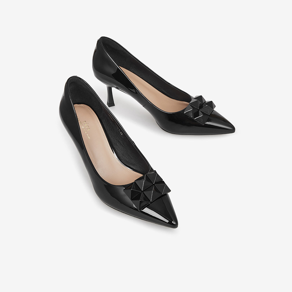 tata他她2021时尚漆皮尖头浅口单鞋细高跟女鞋单鞋