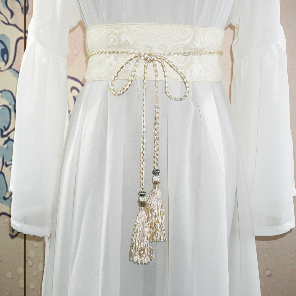 古风提花汉服腰带复古束腰浅色连衣裙腰封长流腰带