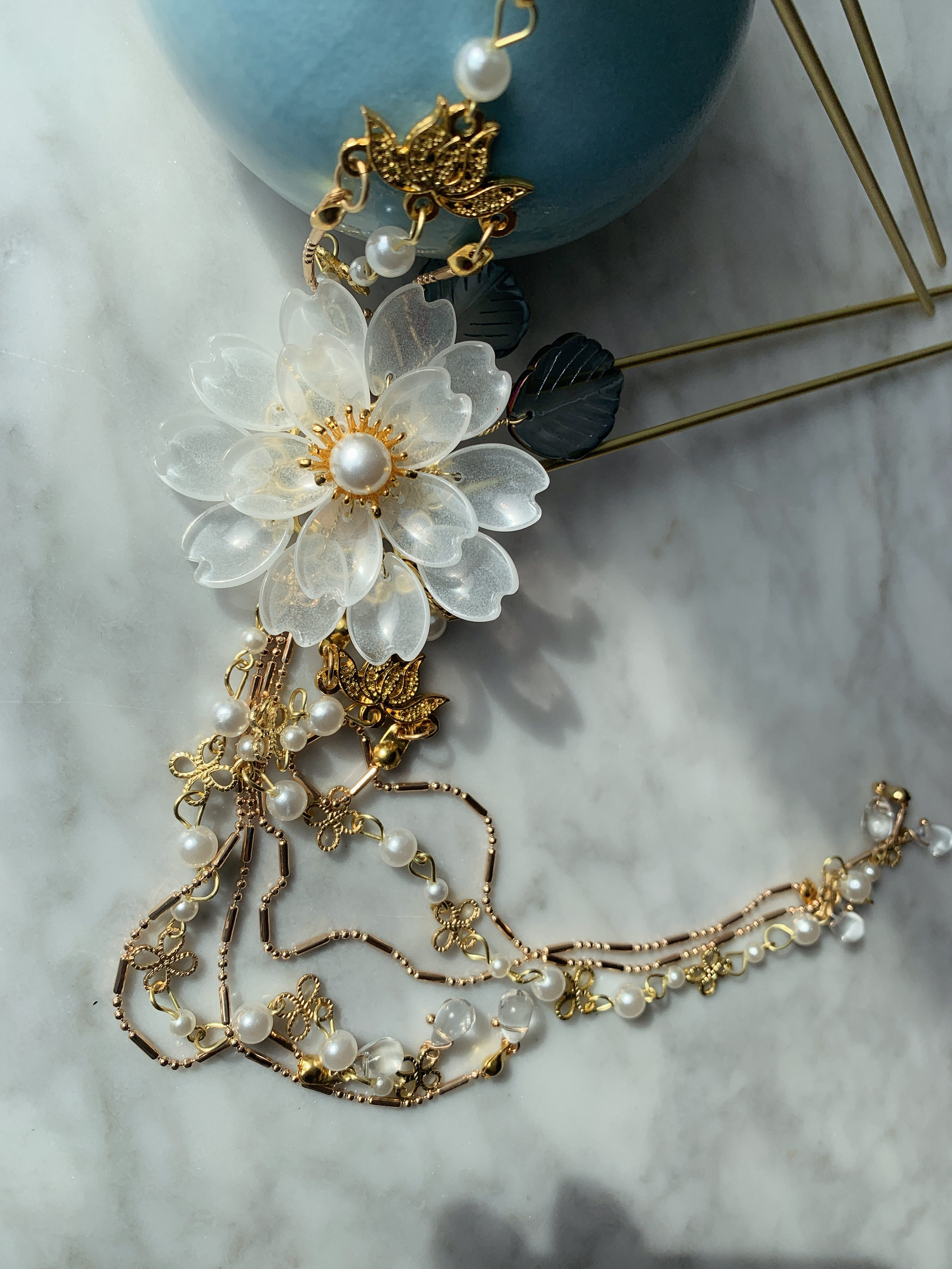 寒露家手工汉服配饰玉簪古风步摇珍珠流苏古典发饰