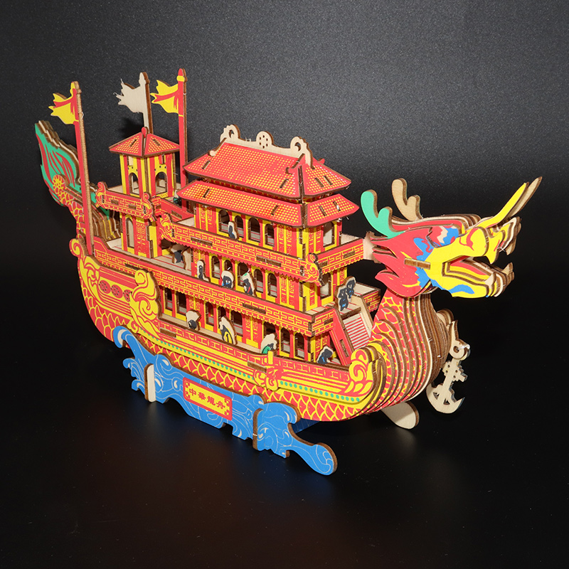 龙舟端午节模型3d手工手工制制作龙船立体木质拼图