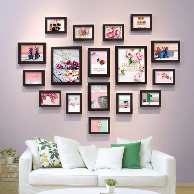 相框客厅打孔儿童背景墙装饰创意心形婚纱照挂墙照片墙