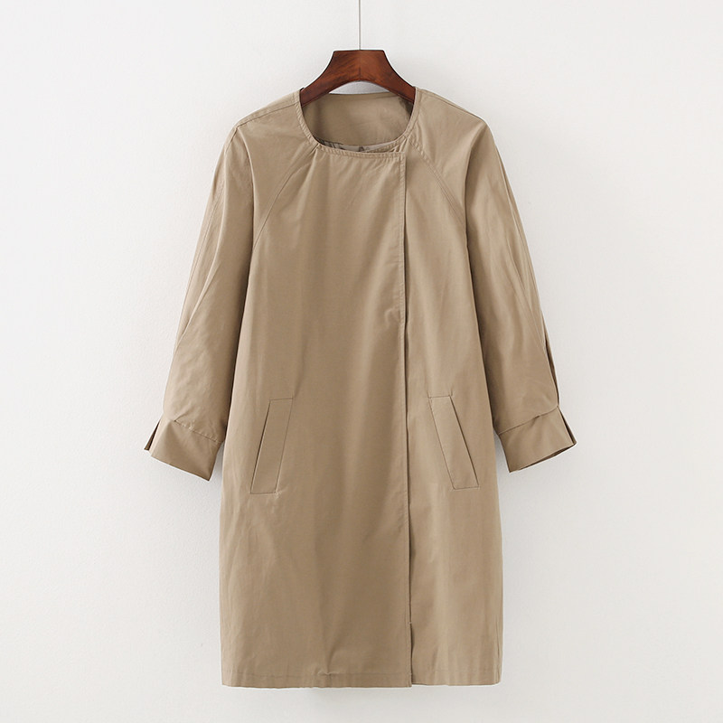中长惠衣阁秋季水洗风衣韩版宽松休闲圆领外套风衣