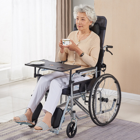 长寿泉全躺轮椅手推折叠轻便老年人轮椅车高靠背老人代步车带坐便