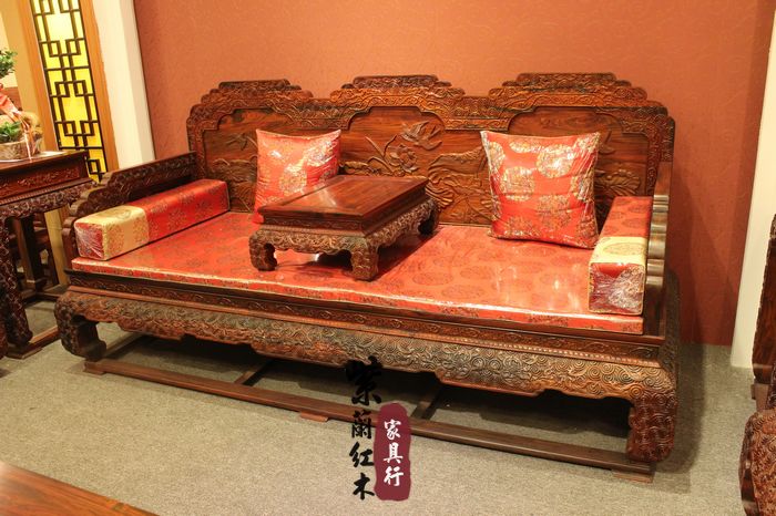 红木家具/老挝大红酸枝荷花宝座沙发11件套/实木中式红木沙发包邮