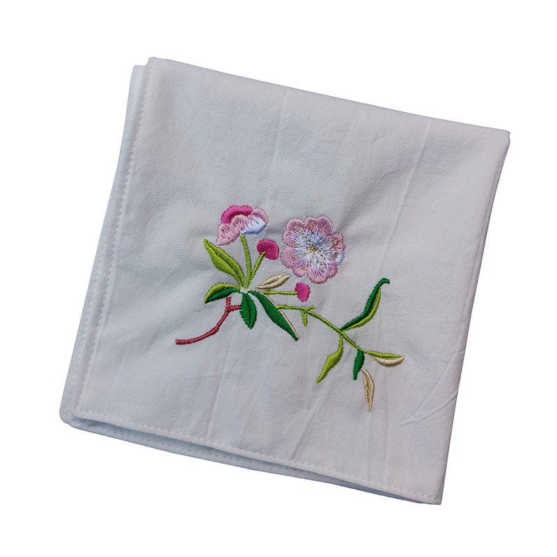 九素新品海棠花刺绣纯棉手帕订制楚晚墨燃双层手帕
