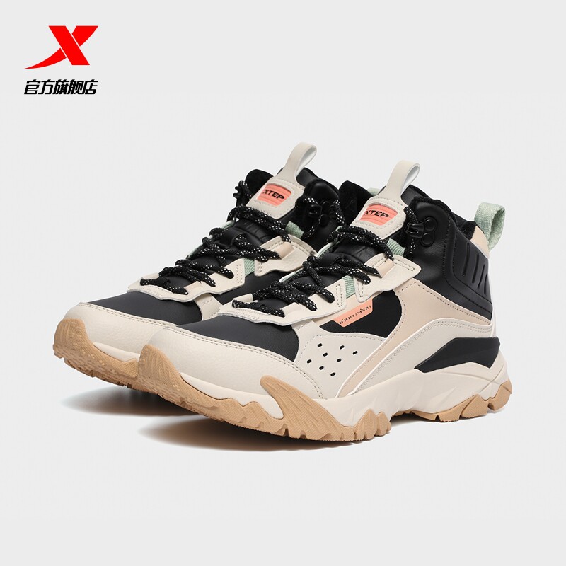 特步火山鞋加加厚棉鞋2021冬季新款运动鞋皮面运动休闲鞋