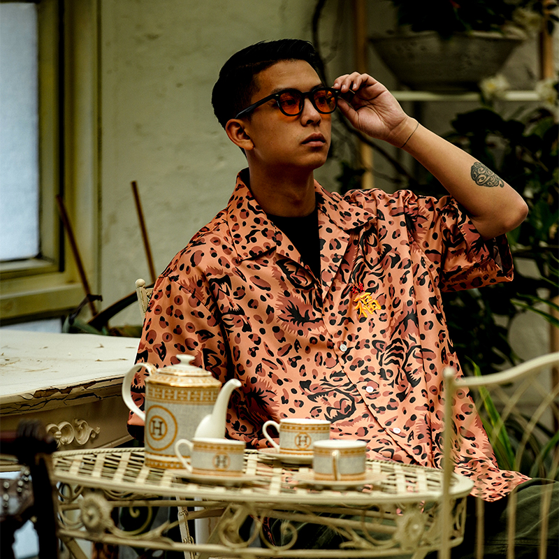 TCA潮牌复古港风短袖衬衣ins情侣宽松休闲夏威夷花衬衫cityboy男