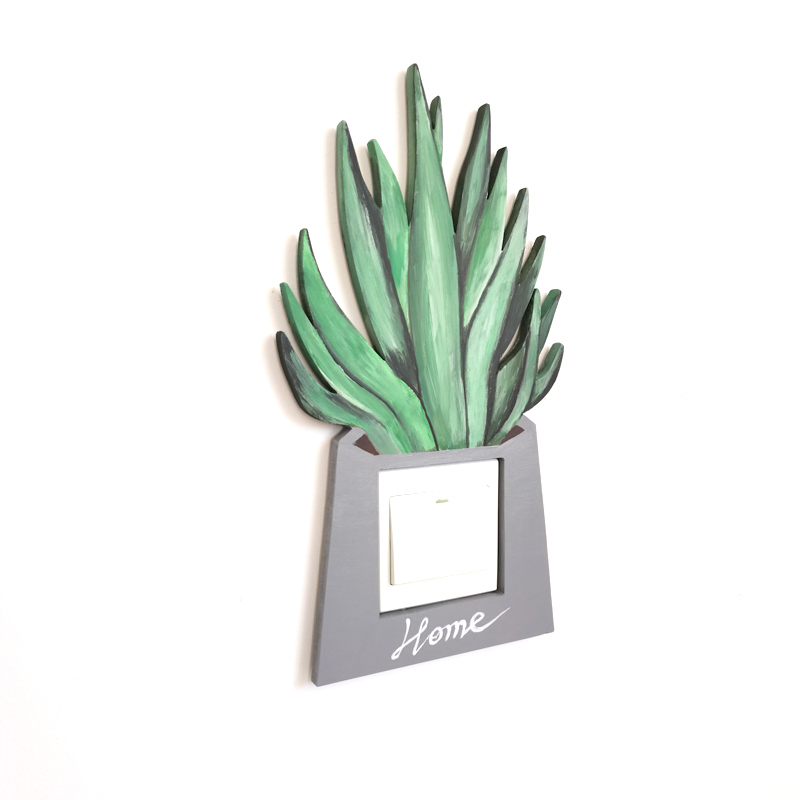 北欧客厅装饰画小清新手绘绿植开关卧室背景挂画开关贴