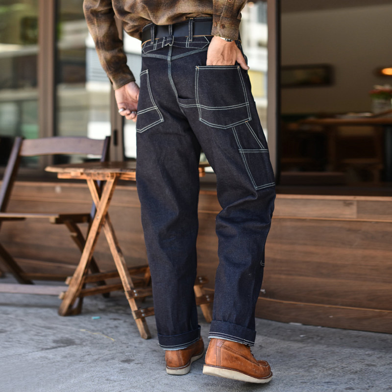 沾酱井下工装牛仔裤男养牛赤耳复古纯棉317宽松阔腿阿美咔叽