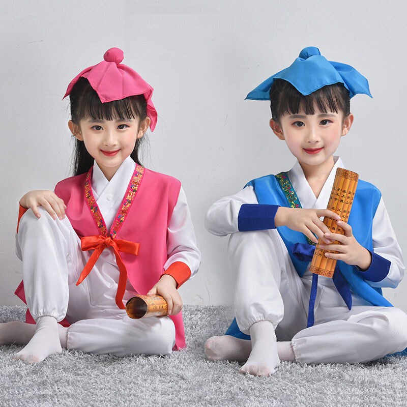 古代儿童汉服舞蹈演出服小书童唐诗三字经弟子国学儿童演出服