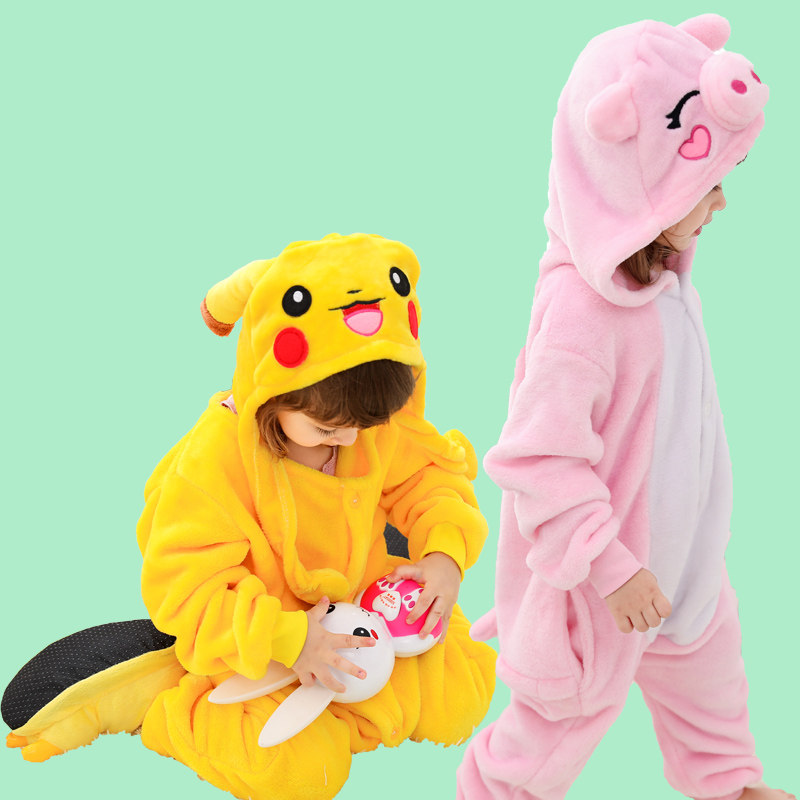 恐龙卡通儿童动物连体睡衣宝宝可爱珊瑚绒女童加厚秋冬季衣服男孩