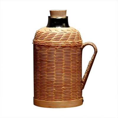 家用复古暖壶热水瓶水壶玻璃内胆老式水瓶茶室保温瓶竹编保温壶