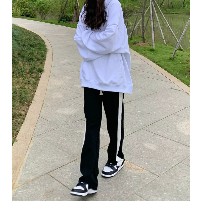 秋冬加绒休闲运动卫裤ins高街复古大码直筒黑色抽绳阔腿长裤男女