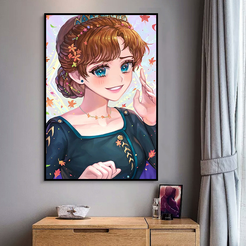 手绘涂鸦丙烯油画唯美女孩diy数字油画迪士尼公主卡通diy