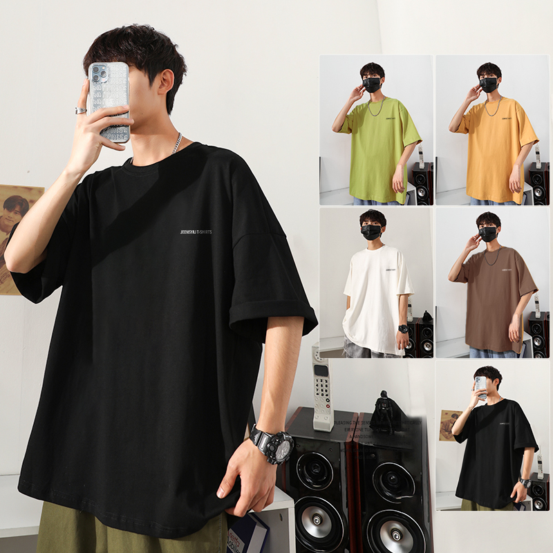 250g国潮t恤男短袖半袖ins潮牌黑色潮流夏季男生纯棉冰丝体恤宽松