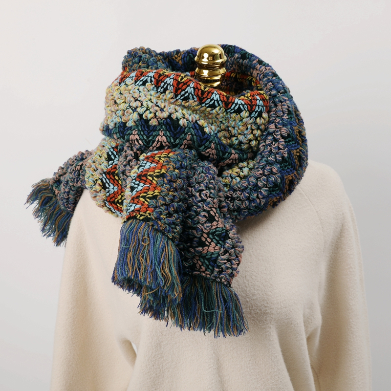 民族风百搭粗毛毛线编织流苏花色围巾少女女学生围巾