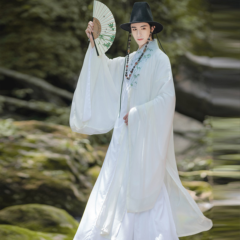 长卿如梦梦霓裳交领汉服男明制白色道袍中国国风汉服
