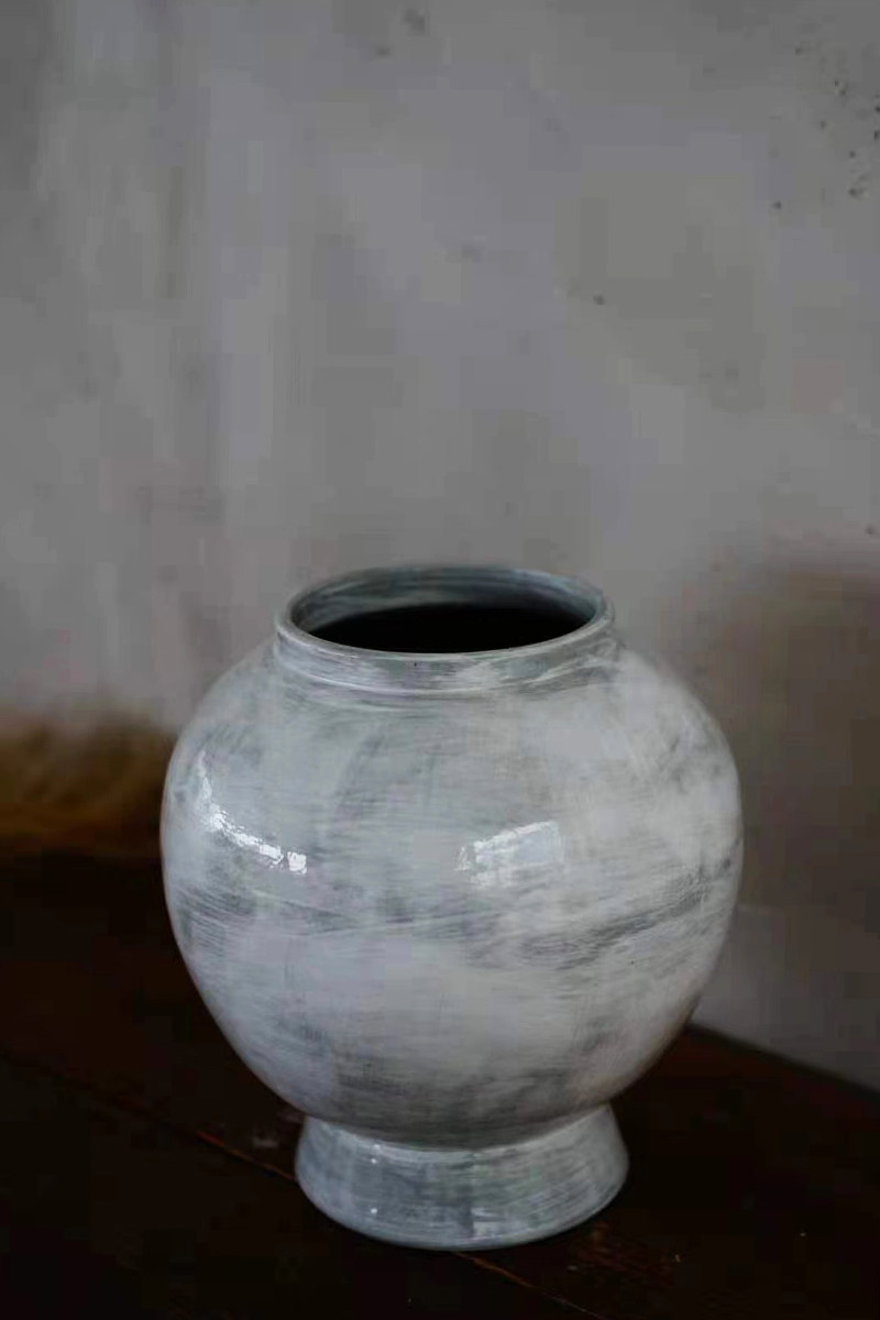 日式釉面面粉大花瓶民宿空间陶瓷花器景德镇青年花瓶