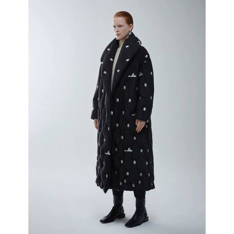 玛丝菲尔2022冬季新款白鹅绒黑色羽绒服长款外套 a1ay4625y 5980