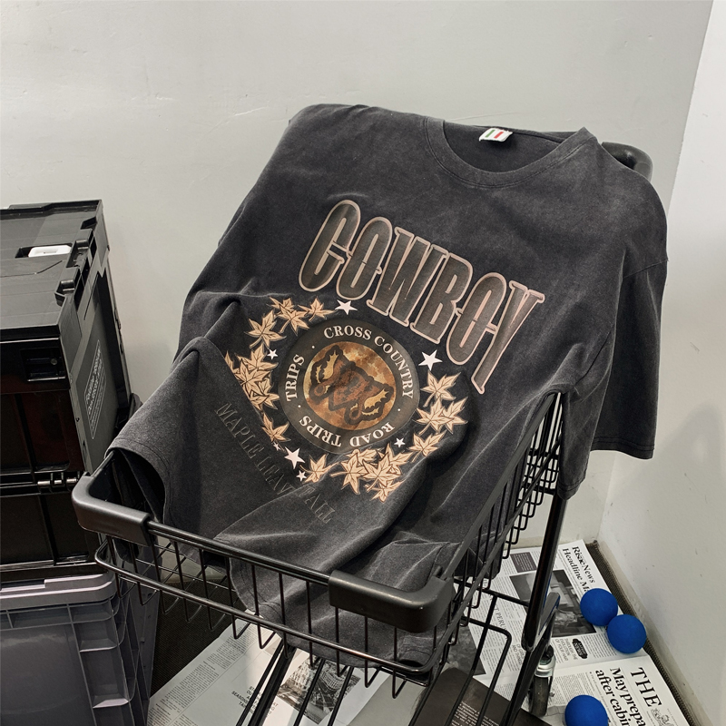 水洗做旧短袖t恤男士夏季潮牌宽松大码男装美式复古重磅半袖衣服