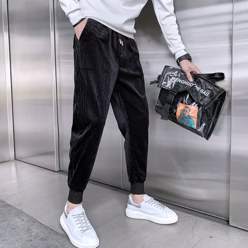 灯芯绒裤子男秋冬季加绒加厚直筒休闲裤男修身束脚长裤子潮牌卫裤