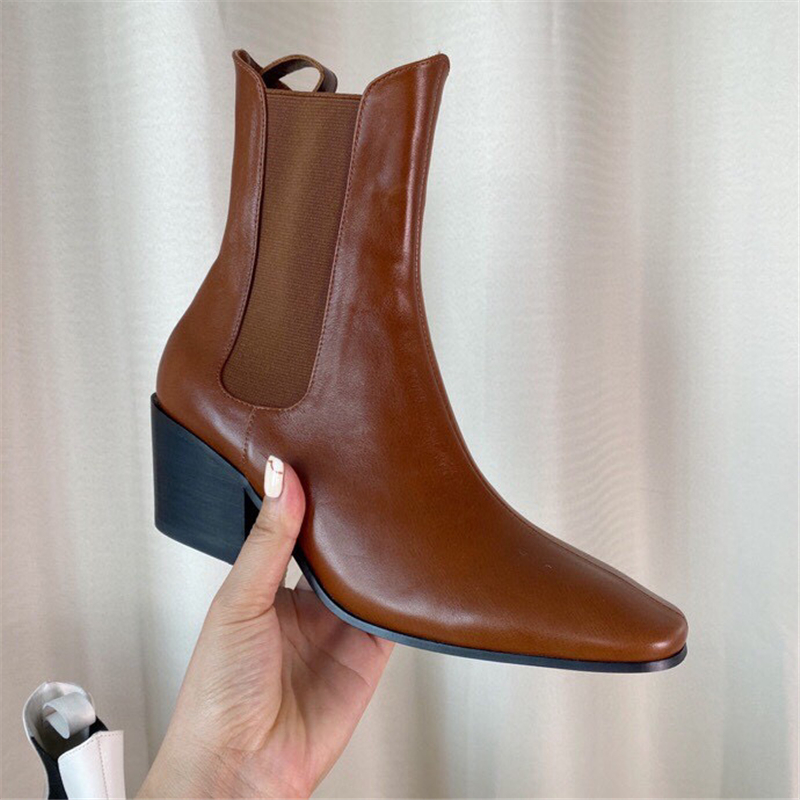 欧美外贸原单高跟切尔西靴子子女粗跟短靴真牛切尔西靴