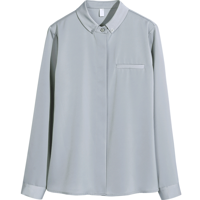 灰蓝色雪纺衬衫女缎面宽宽松垂感长袖衬衣气质衬衫