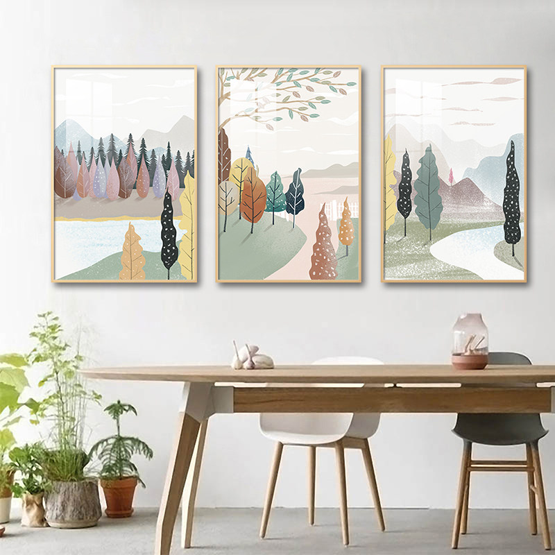 清新手绘风景客厅装饰画北欧欧风现代简约餐厅加框现代装饰画