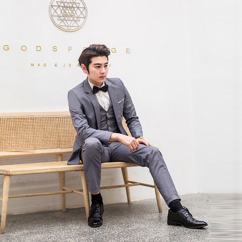 冬季伴郎服西装马甲三件套西服套装兄弟团服装男西式新郎结婚礼服