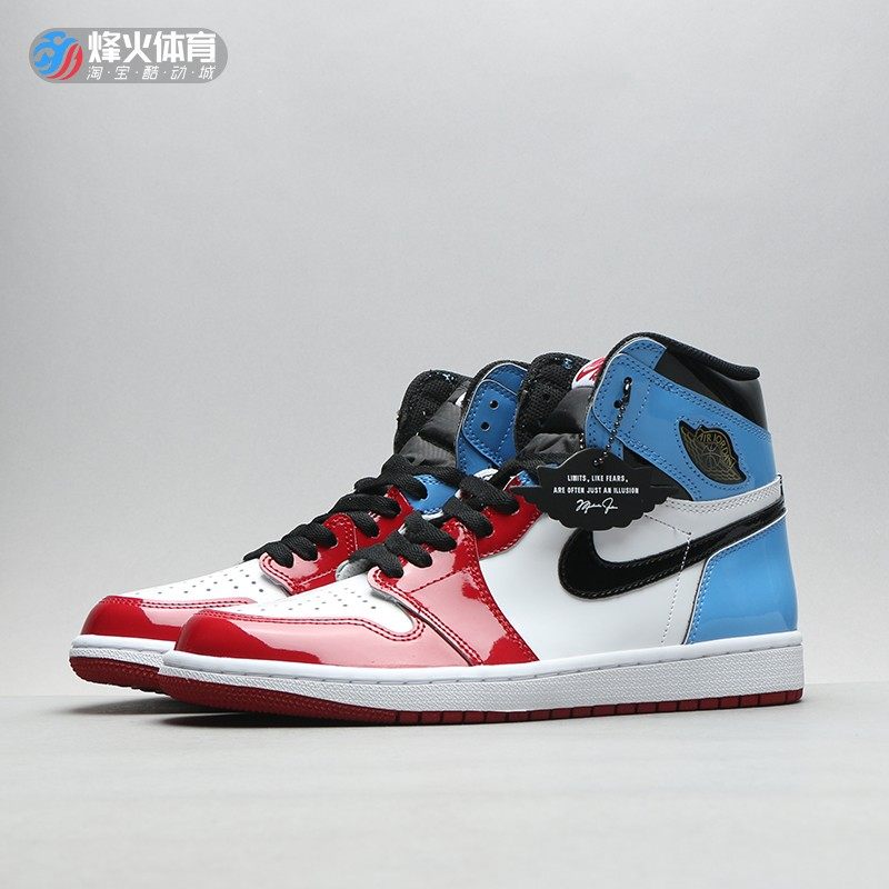 现货烽火airjordanaj1红蓝漆皮拼接警灯篮球篮球鞋