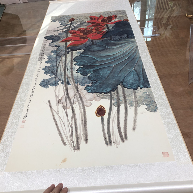 张大千金线荷花名家国画客厅书房酒店挂画真迹国画