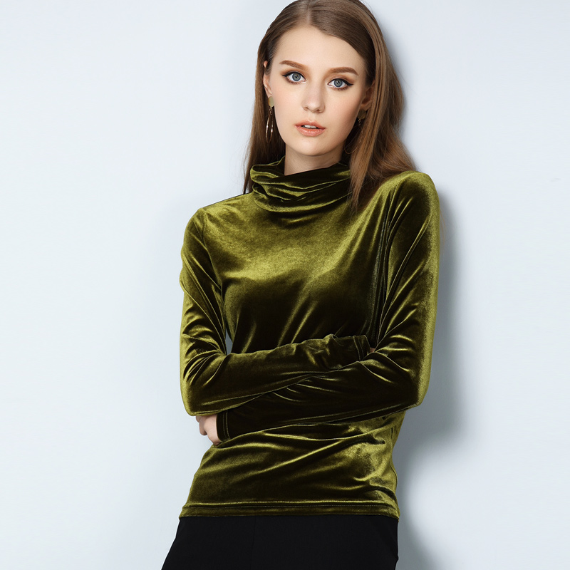 2020秋冬新款丝绒高领金丝绒长袖打底女士时尚t恤